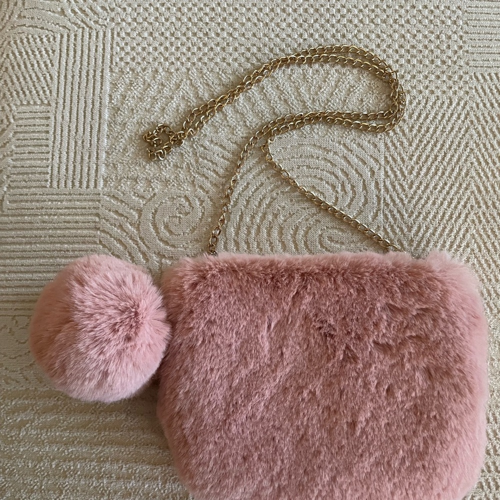 Capelli of New York Pink and Gold Furry Crossbody Bag